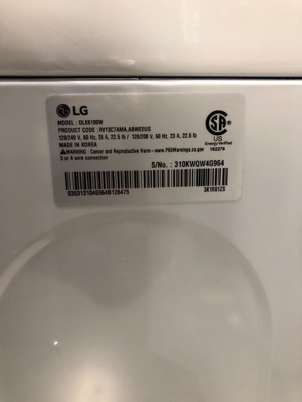 Photo 4 of LG 7.3-cu ft Electric Dryer (White) ENERGY STAR
