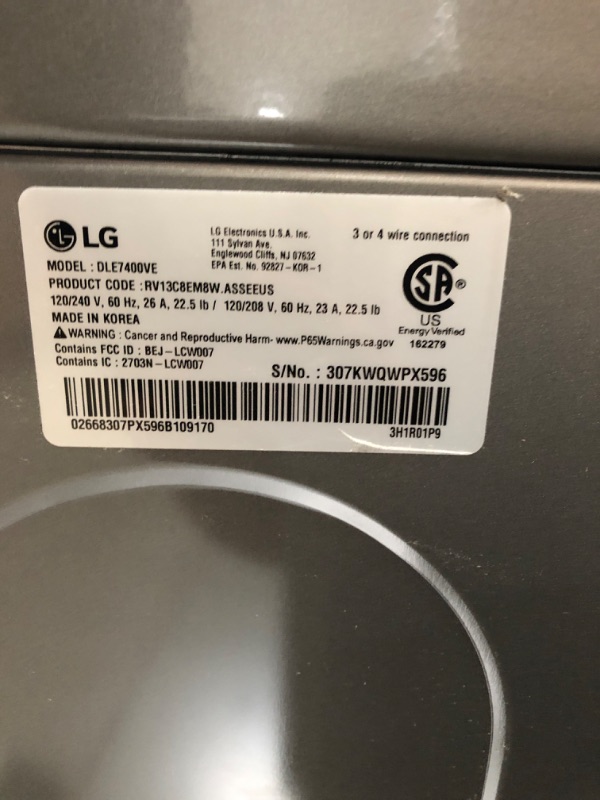 Photo 6 of LG EasyLoad 7.3-cu ft Smart Electric Dryer (Graphite Steel) ENERGY STAR
