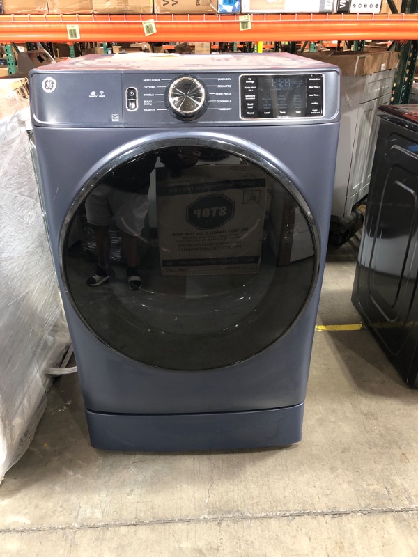 Photo 2 of GE 7.8-cu ft Stackable Smart Electric Dryer (Sapphire Blue) ENERGY STAR
