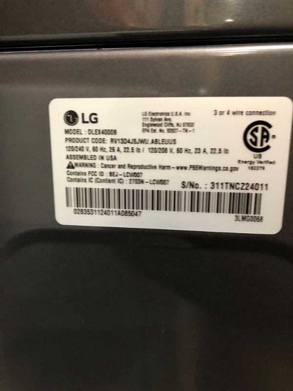 Photo 7 of LG True Steam 7.4-cu ft Stackable Steam Cycle Smart Electric Dryer (Black Steel) ENERGY STAR

