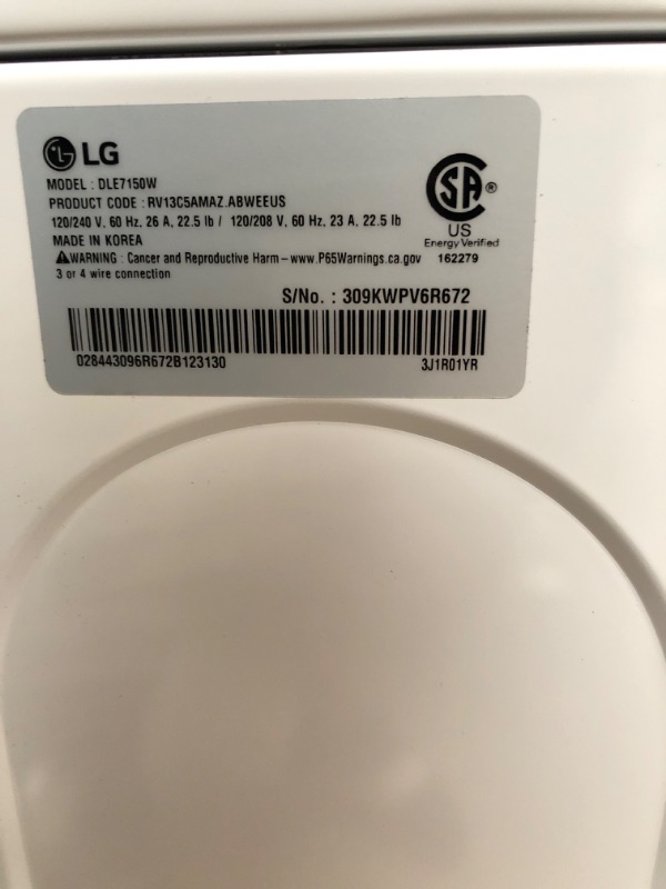 Photo 5 of LG 7.3-cu ft Electric Dryer (White) ENERGY STAR
