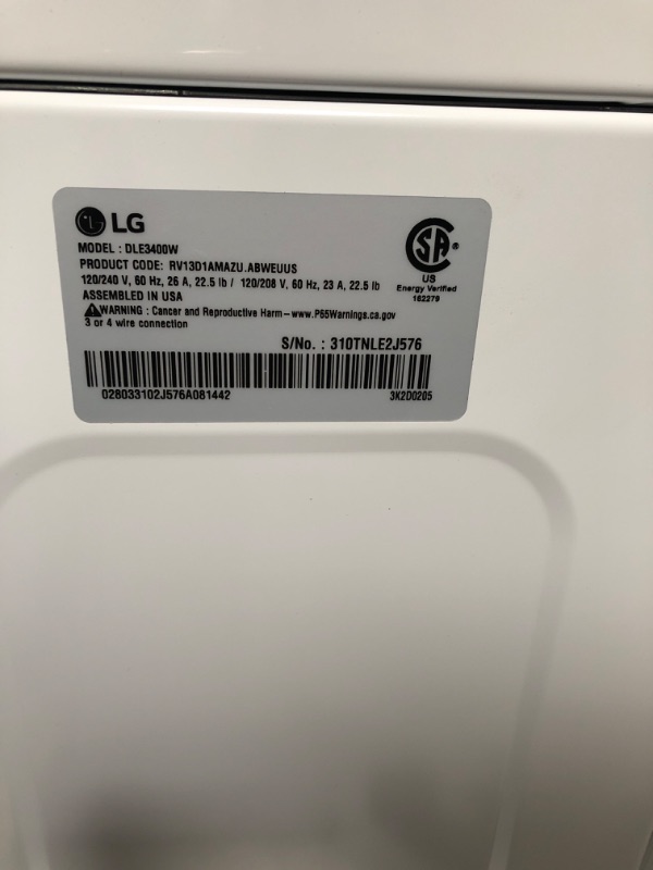 Photo 6 of LG 7.4-cu ft Stackable Electric Dryer (White) ENERGY STAR
