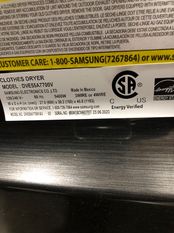 Photo 7 of Samsung 7.4-cu ft Steam Cycle Smart Electric Dryer (Brushed Black) ENERGY STAR
