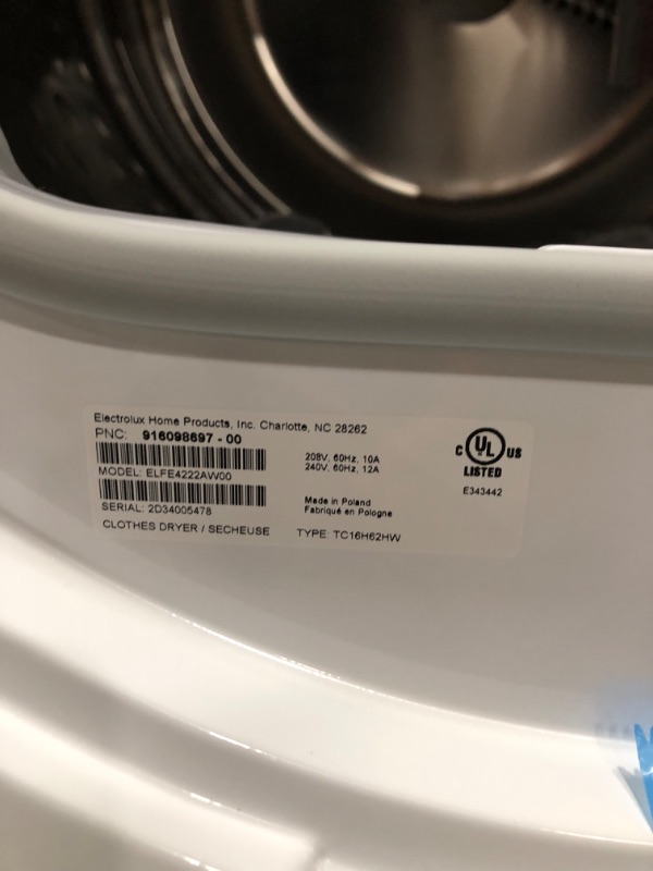 Photo 5 of Electrolux 4-cu ft Stackable Ventless Electric Dryer (White) ENERGY STAR
