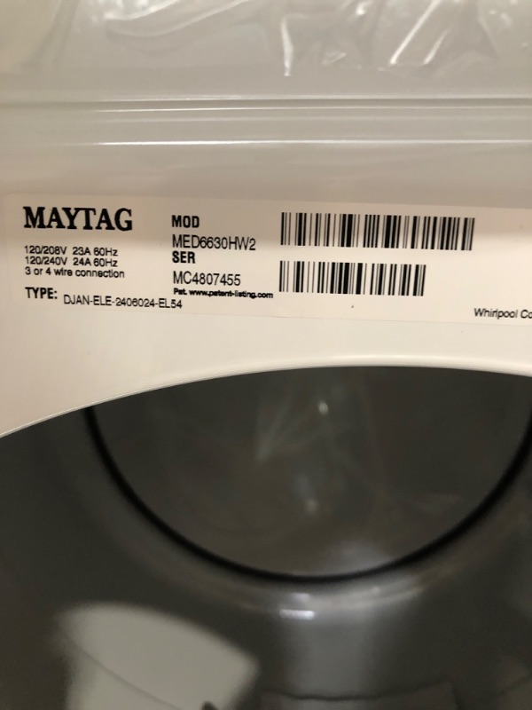 Photo 5 of Maytag 7.3-cu ft Stackable Electric Dryer (White) ENERGY STAR
