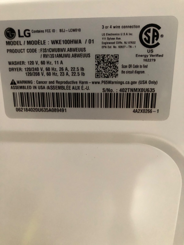 Photo 1 of LG WashTower Electric Stacked Laundry Center with 4.5-cu ft Washer and 7.4-cu ft Dryer (ENERGY STAR)
