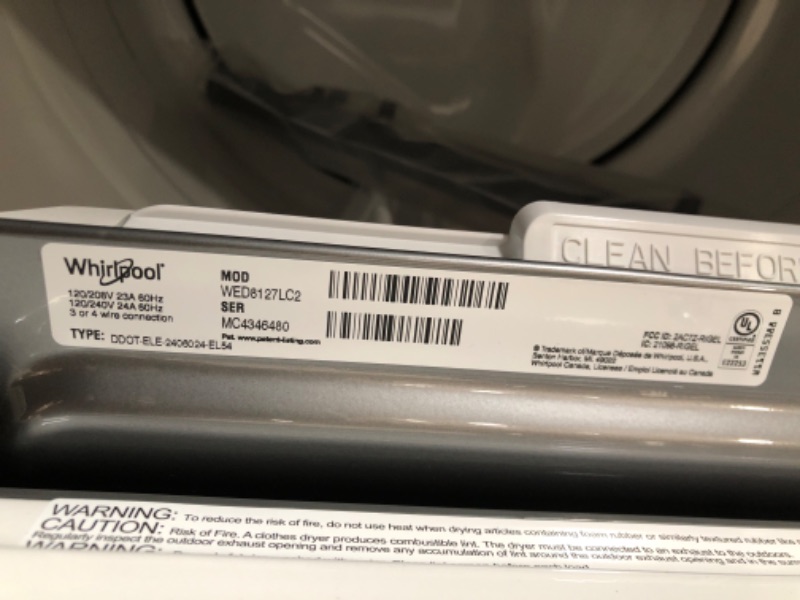 Photo 6 of Whirlpool Smart Capable 7.4-cu ft Steam Cycle Smart Electric Dryer (Chrome Shadow) ENERGY STAR
