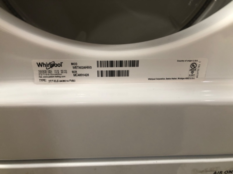 Photo 8 of Whirlpool Electric Stacked Laundry Center with 1.6-cu ft Washer and 3.4-cu ft Dryer
