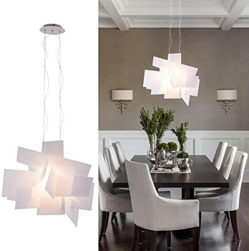 Photo 1 of (SEE NOTES) Mzithern Modern Double-Sided Sand Acrylic Panel Chandelier Geometric Explosion Pendant Lighting Contemporary LED R7s Ceiling Light Fixtures for Dining Room Kitchen Bar Shop, 25.6 inch Milky White