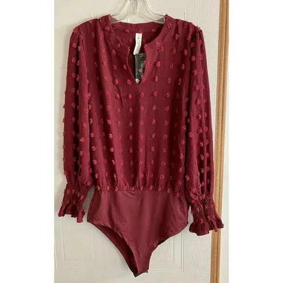 Photo 1 of Blooming Jelly Womens Long Sleeve Bodysuit Brown Blouse Dressy Bodysuit Large New

