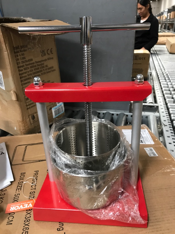 Photo 1 of Manual Juicer, 3L Stainless Steel Manual Juicer Fruit Press with Strainer Bag and T-shaped Handle, Hand Juicer Press for Lemon Vegetable Cheese Tincture Herb Silver&Red
