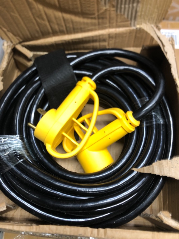 Photo 2 of 30 Amp RV Extension Cord 50 FT Outdoor with Grip Handle, Flexible Heavy Duty 10/3 Gauge STW 3 Prong RV Power Cord Waterproof with Cord Organizer, NEMA TT-30P to TT-30R, Black-Yellow, ETL Listed POWGRN 50 FT-30 A Yellow