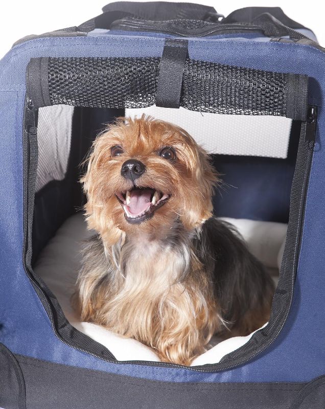 Photo 2 of 2PET Foldable Dog Crate - Soft, Easy to Fold & Carry Dog Crate for Indoor & Outdoor Use - Comfy Dog Home & Dog Travel Crate - Strong Steel Frame, Washable Fabric Cover, Frontal Zipper Small Blue
