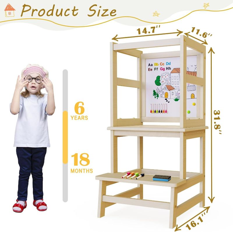 Photo 3 of (READ FULL POST) Toddler Kitchen Stool Helper - Toddler Tower with Message Boards & Safty Rail,Kids Step Stool for Kitchen and Bathroom Wood