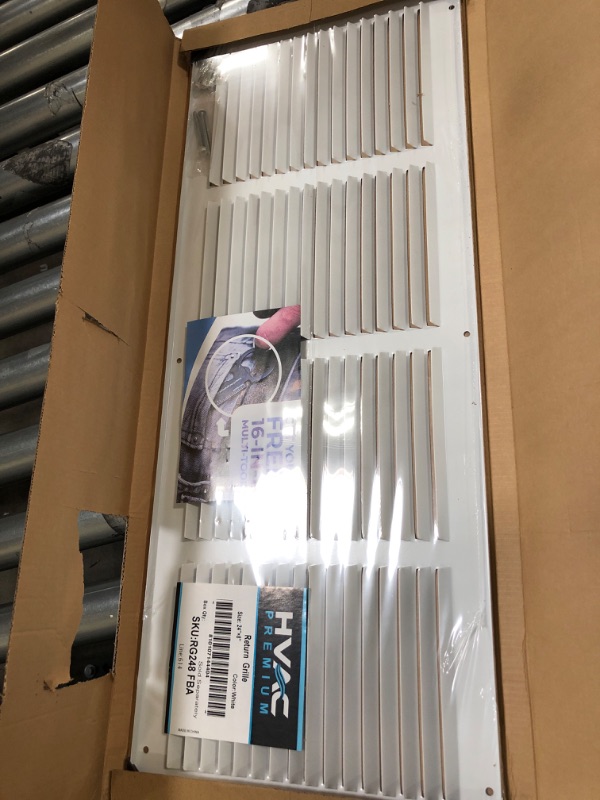 Photo 2 of 24"w X 8"h Steel Return Air Grilles - Sidewall and Ceiling - HVAC Duct Cover - White [Outer Dimensions: 25.75"w X 9.75"h]