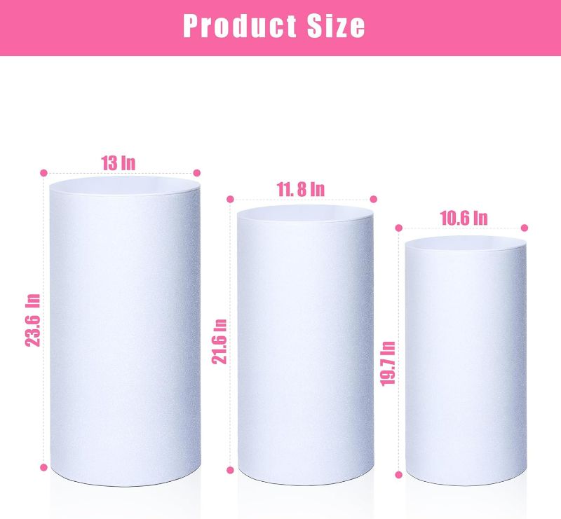 Photo 1 of (READ FULL POST) Wokceer 3Pcs Cylinder Pedestal Stands for Party Large Round Cylinder Tables for Parties Pedestal Display Plinth Pillars for Wedding Birthday Party Art Decor 15.7*35.4"(L),14.2*29.5"(M),13*23.6"(S) Cylinder Clear