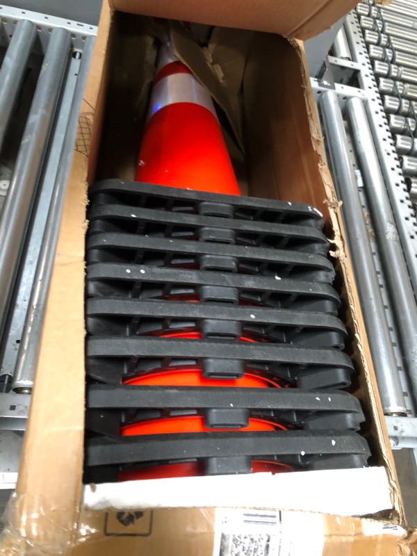 Photo 2 of (8 Cones) BESEA 28” inch Orange PVC Traffic Cones, Black Base Construction Road Parking Cone Structurally Stable Wearproof (28" Height) 01_28"(8 Cones)