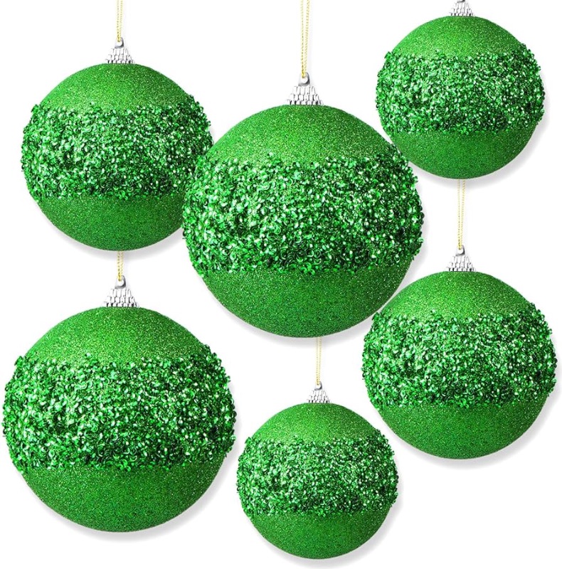 Photo 1 of 6 Pcs 3.93" Christmas Ball Ornaments Christmas Tree Decorations Decorative Hanging Ornaments Ball for Xmas Tree Wedding Party Holiday Tabletop Wreath Garland Decor (Green)