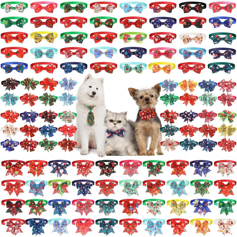 Photo 1 of Ceenna 120 Pieces Christmas Dog Bows Bulk Holiday Dog Collar Ties Bows Adjustable Snowman Xmas Bowknot Bow Ties for Grooming Decoration Accessories Dog Costume, 40 Patterns (Cute Style)