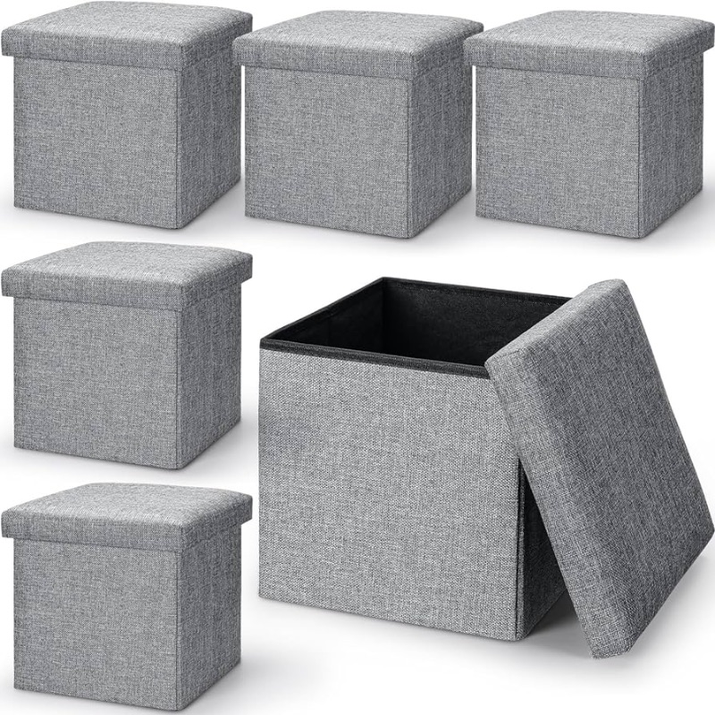 Photo 1 of 6 Pcs Storage Ottoman Cube Bulk, 11.8 x 11.8 x 12.9 Inch Small Ottoman Storage Cube Chair with Lid for Foot Stools and Footrest, Fabric Ottoman Storage for School Classroom Kids