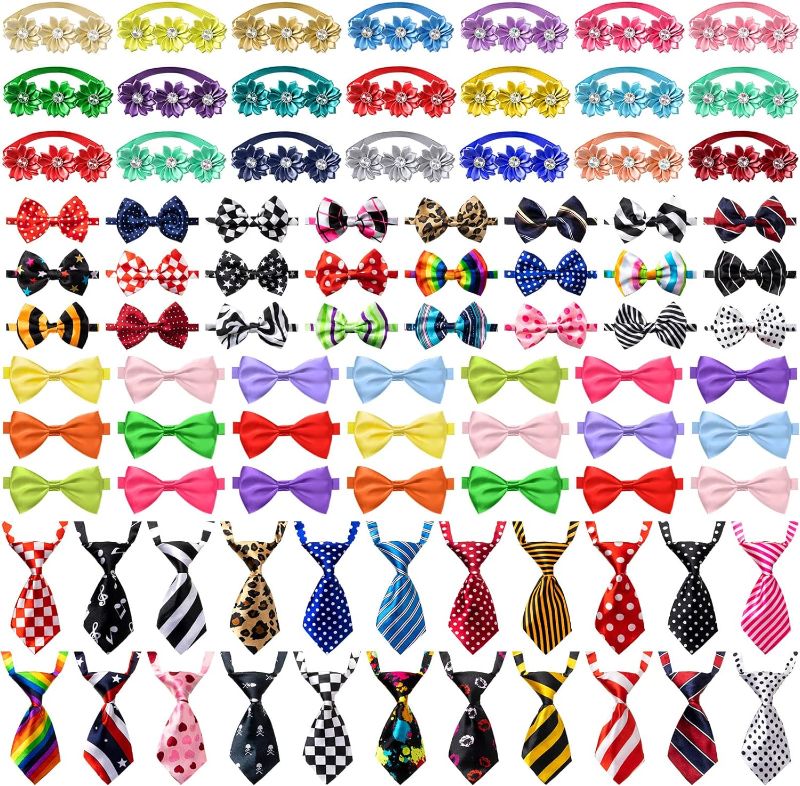 Photo 1 of 120 Pcs Christmas Theme Dog Bow Tie Collar Set Includes 60 Fruit Bow Ties for Dogs Dog Grooming Bowtie 30 Dog Neckties 30 Large Bow Tie Collar PET Holiday Accessories for Dog Cat
