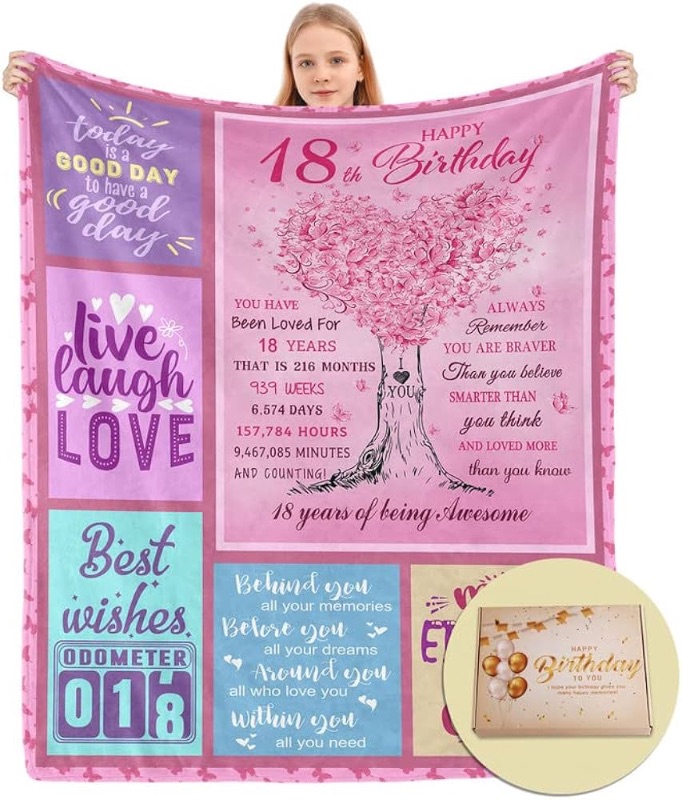 Photo 1 of 18th Birthday Gift for Girls, 18th Birthday Blanket 50"X60", 18 Year Old Birthday Gift for Girls, 18 Year Old Girl Birthday Gifts Decorations, 18 Birthday Gift Ideas