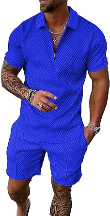 Photo 1 of BASUDAM Men's Short Sets Polo 2 Piece Outfits Quick Dry Outdoor Casual Summer Tracksuits Azure L