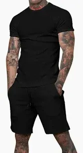 Photo 1 of BASUDAM Men's Pants Sets & Short Sleeve Shirt 2 Piece Outfits Summer Lounge Home Tracksuits Black L