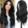 Photo 1 of DERJLY Women's Long Wavy Wig, Black Wavy Wig Women's 26 Inch Long Black Wig with Middle Part Natural Looking Synthetic Lace Wig,Suitable for Everyday Wear (Black)