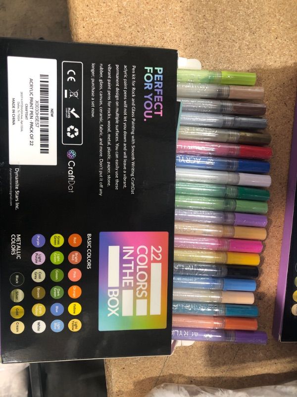 Photo 1 of CraftDat 22 Acrylic Paint Pens Extra Fine Tip 0.7mm 