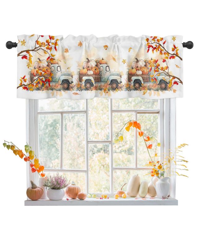 Photo 1 of 2 pack - SODIKA Fall Kitchen Valances for Windows Rod Pocket Thanksgiving Small Window Kitchen Curtains Valances for Bathroom Living Room Autumn Pumpkin 1 Panel, 54 x 18 Inch 1 Panel, 54 x 18 Inch Pumpkinsoa9696