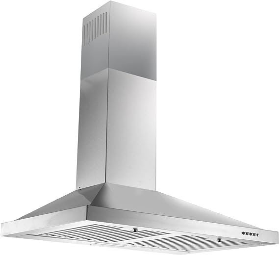 Photo 1 of 24 Inch Range Hood, Wall Mount Vent Hood in Stainless Steel with Ducted/Ductless Convertible Duct, 3 Speed Exhaust Fan, Energy Saving LED Light, Push Button Control, 2 Pcs Baffle Filters