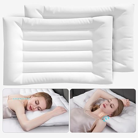 Photo 1 of 2.5 Inch Ultra Thin Slim Flat Pillow, 100% Cotton Cover Flat Pillow for Stomach and Back Sleepers, Queen 