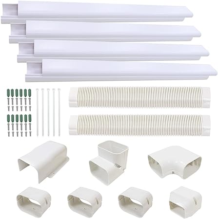 Photo 1 of 4 inch 17 Ft PVC Decorative Pipe Line Cover Kit for Ductless Mini Split Air Conditioner-Full Set, No Other Parts Needed, White (HMB-GM-GXC-5.2M-003)