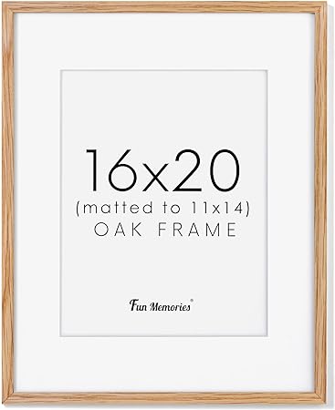 Photo 1 of 16x20 Picture Frame Matted to 11x14, Solid Oak Wood 16 x 20 Picture Frame for Wall, Minimalist Thin Wood Post Frame 16"x20" for Home Decor, 16x20 Wood Frame with Glass, 1Pack