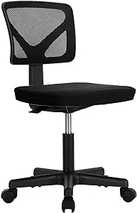 Photo 1 of Home Office Desk Chair Ergonomic Armless Adjustable Height Low-Back Mesh, Computer Task Swivel Rolling with Lumbar Support, Black