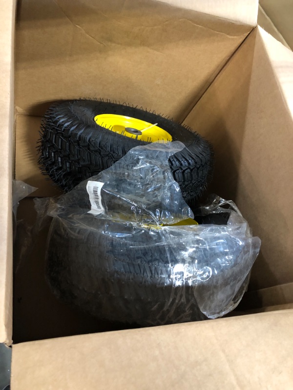 Photo 3 of 2 PCS 15x6.00-6 Lawn Mower Tires,15x6-6 Front Tire Assembly Replacement for Craftsman/John Deere/Cub Cadet Riding Mowers,4 Ply Tubeless,570lbs Capacity,3" Offset Hub,3/4" Bushing