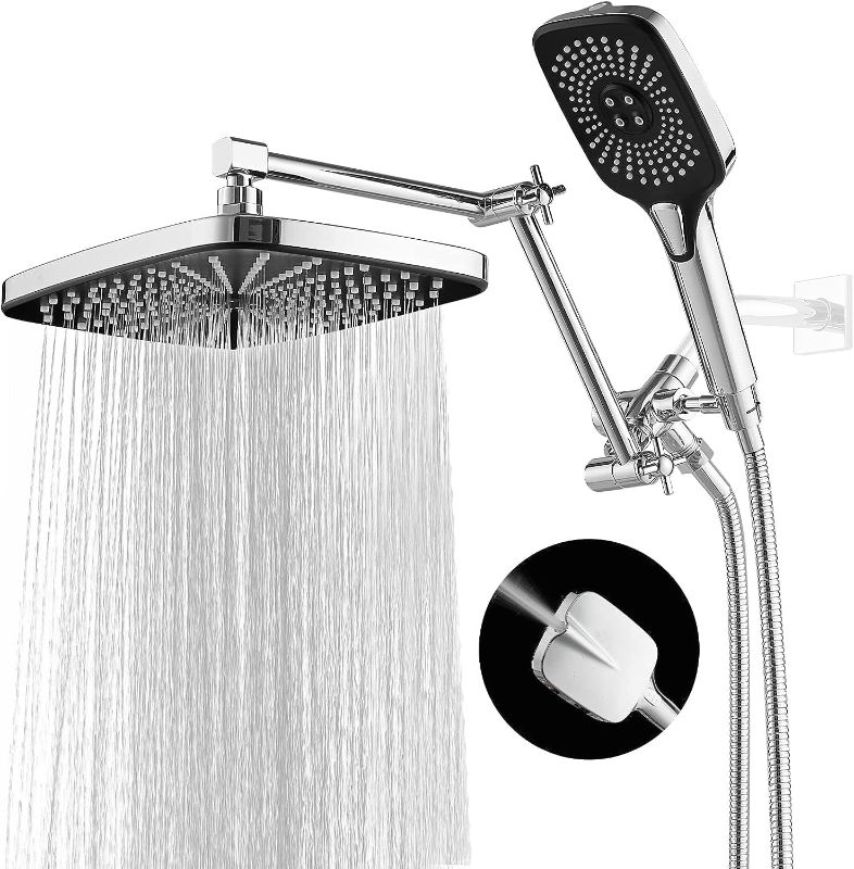 Photo 1 of 12 Inch Shower Head With Handheld, High-Pressure Rain/Rainfall Shower Heads With 3+1 Settings Handheld Spray, Including 3-Way Diverter, Extension Arm - Height/Angle Adjustable(Chrome)
