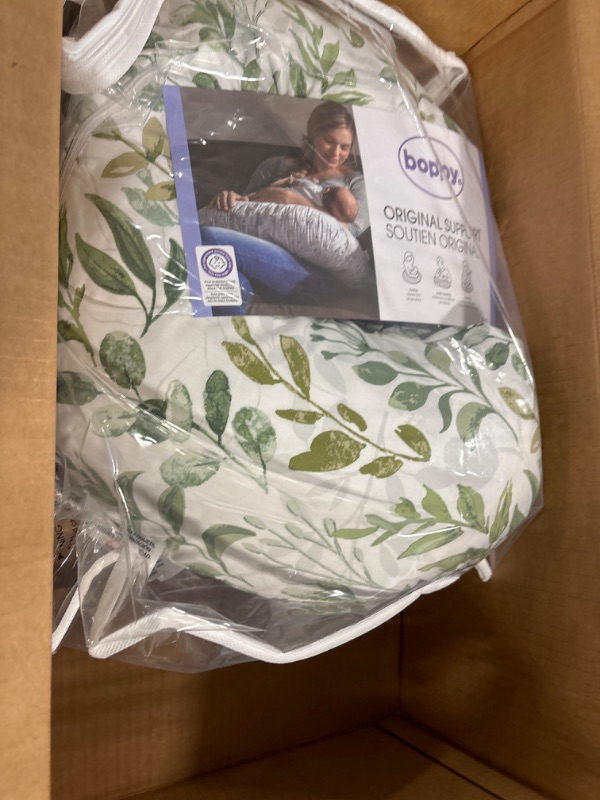 Photo 2 of Boppy Original Support Nursing Pillow, Gray Taupe Leaves, Ergonomic Breastfeeding, Bottle Feeding, and Bonding, Firm Hypoallergenic Fiber Fill, Removable Cover, Machine Washable