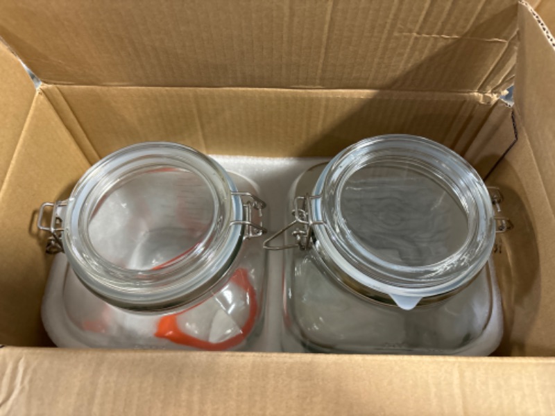 Photo 2 of [UPGRADE] 2 Pack Square Super Wide Mouth Airtight Glass Storage Jars with Lids, 1.1 Gallon Glass Jars with 2 Measurement Marks, Canning Jars with Leak-proof Lid for Kitchen(Extra Label, Pen and Gasket)