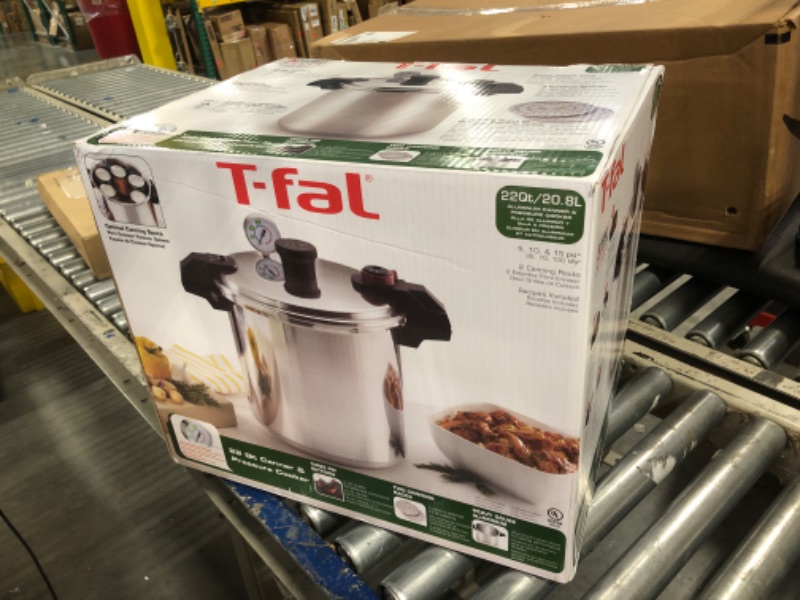 Photo 1 of T-fal Pressure Cooker, Pressure Canner with Pressure Control, 3 PSI Settings, 22 Quart, Silver - 7114000511 22-Quart Pressure Canner