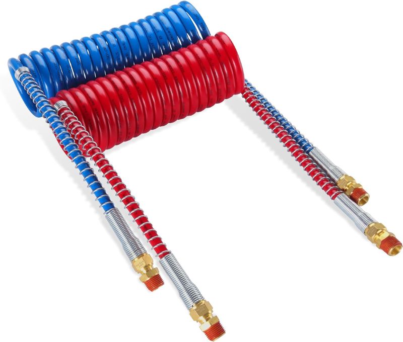 Photo 1 of Air Brake Line Hose Coil Assembly Coiled Set 15 FT Air Lines Red Blue Hoses for Semi Truck Tractor Trailer,1/2" NPT DOT Fittings (15' Length x 12" Tractor Lead)