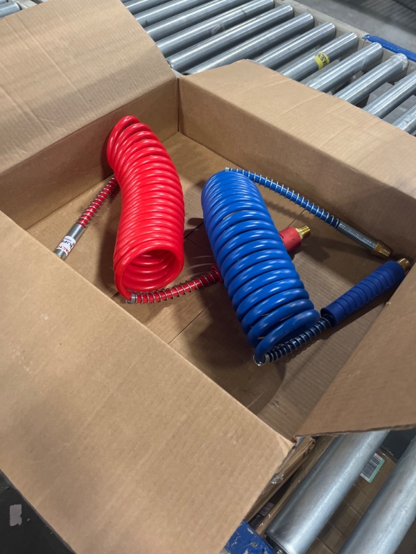 Photo 3 of Air Brake Line Hose Coil Assembly Coiled Set 15 FT Air Lines Red Blue Hoses for Semi Truck Tractor Trailer,1/2" NPT DOT Fittings (15' Length x 12" Tractor Lead)