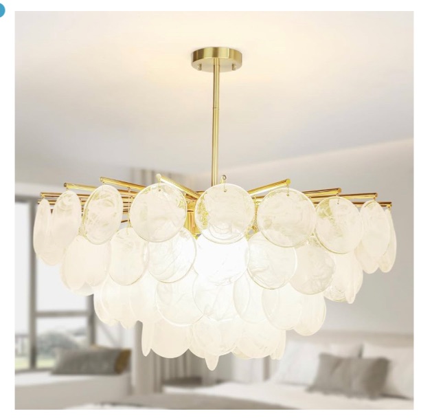 Photo 1 of 10-Light Modern Semi Flush Mount Chandelier, 31.5" French Cloud Glass Crystal Chandelier with Cloud Glass Lampshade Ceiling Lamp Fixture for Living Room, Included E12 LED Bulbs UL Listed