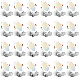 Photo 1 of Amico 24 Pack 6 Inch 5CCT Ultra-Thin LED Recessed Ceiling Light with Junction Box, 1050LM Brightness, Dimmable Canless Wafer Downlight, 12W, ETL&FCC