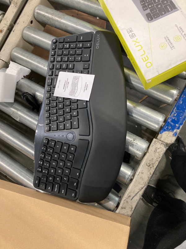 Photo 1 of DeLUX Wired Ergonomic Split Keyboard with Wrist Rest, [Standard Ergo] Keyboard Series with 2 USB Passthrough, Natural Typing Reducing Hand Pressure, 107 Keys for Windows and Mac OS (GM901U-Black)