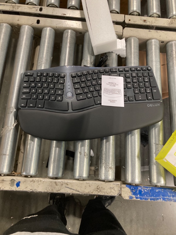 Photo 1 of DeLUX Wired Ergonomic Split Keyboard with Wrist Rest, [Standard Ergo] Keyboard Series with 2 USB Passthrough, Natural Typing Reducing Hand Pressure, 107 Keys for Windows and Mac OS (GM901U-Black)