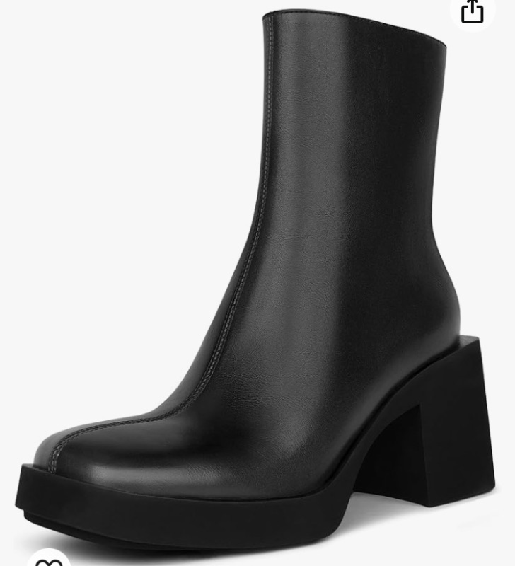 Photo 1 of ISNOM Chunky Platform Boots for Women, with Square Toe, Block heel and Side Zipper Design