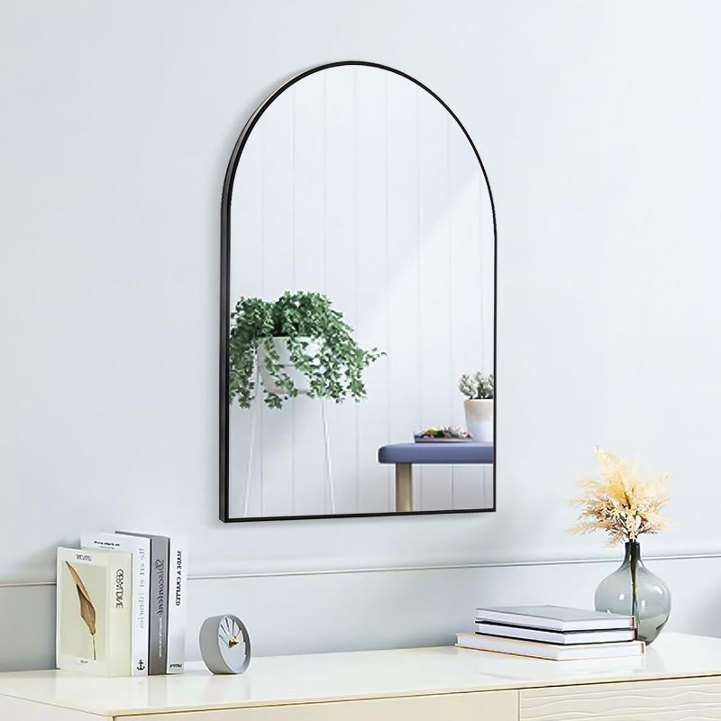 Photo 1 of 24x16 Arch Mirror Rectangle Wall Mounted Metal Frame Mirrors for Entryway Bedroom Bathroom Living Room 16 24 inch Black
