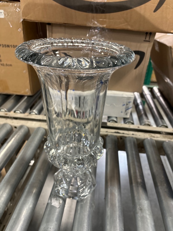 Photo 2 of A&B Home 15" Large Glass Vase with Pedestal Classic Clear Vase Home Decor Table Top Centerpiece Display Livie Urn Decorative Vases for Flower Wedding Party Event Gift
*damaged box*